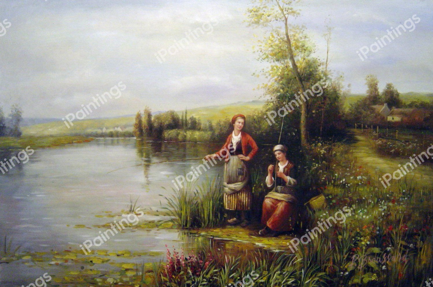 Country Women Fishing On A Summer Afternoon. The painting by Daniel Ridgway Knight