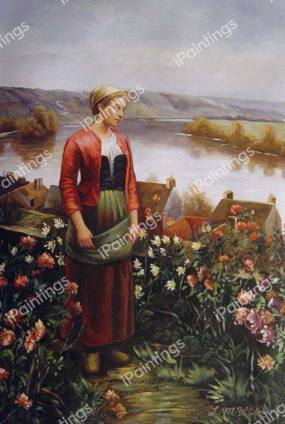 Garden Above The Seine, Rolleboise. The painting by Daniel Ridgway Knight