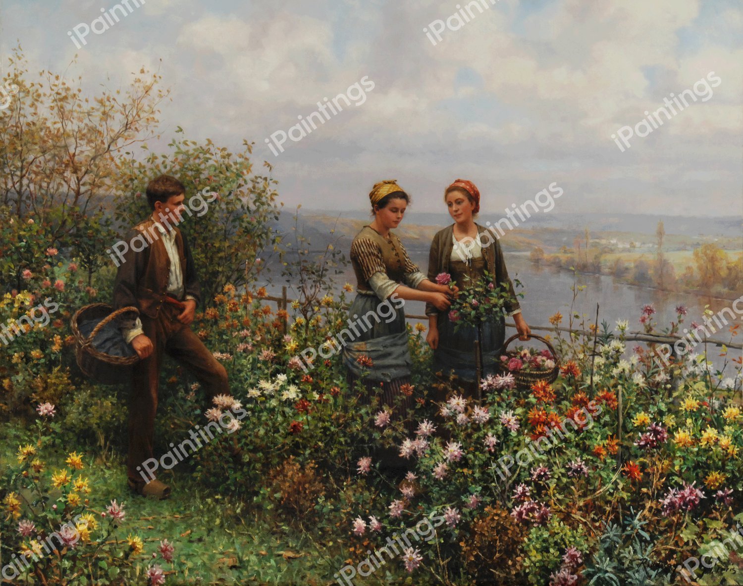 In the Garden. The painting by Daniel Ridgway Knight