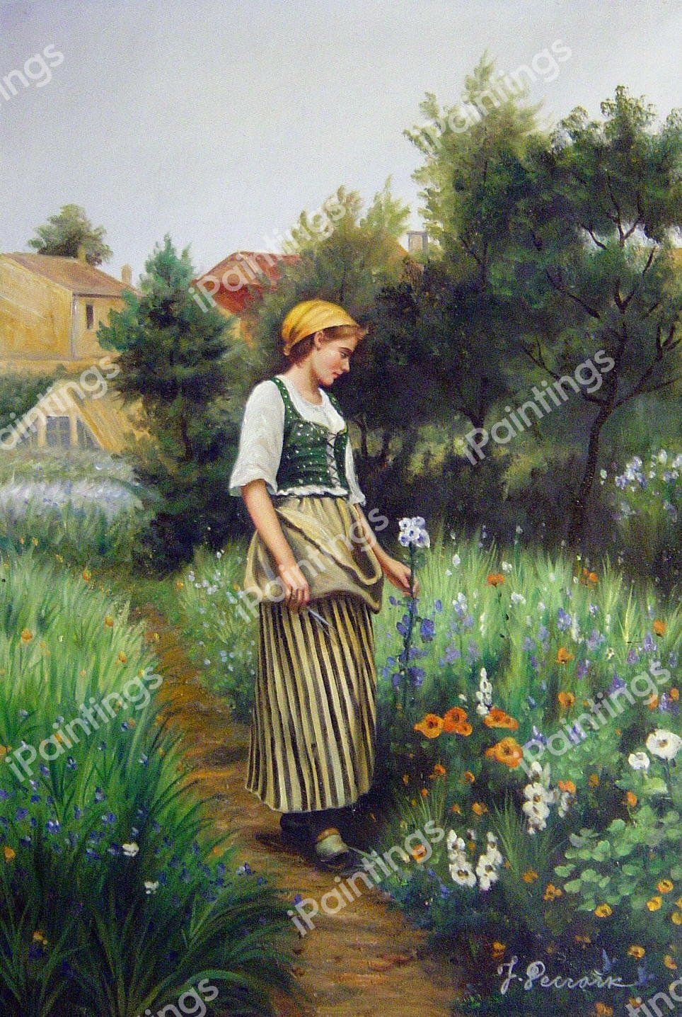In the Garden. The painting by Daniel Ridgway Knight