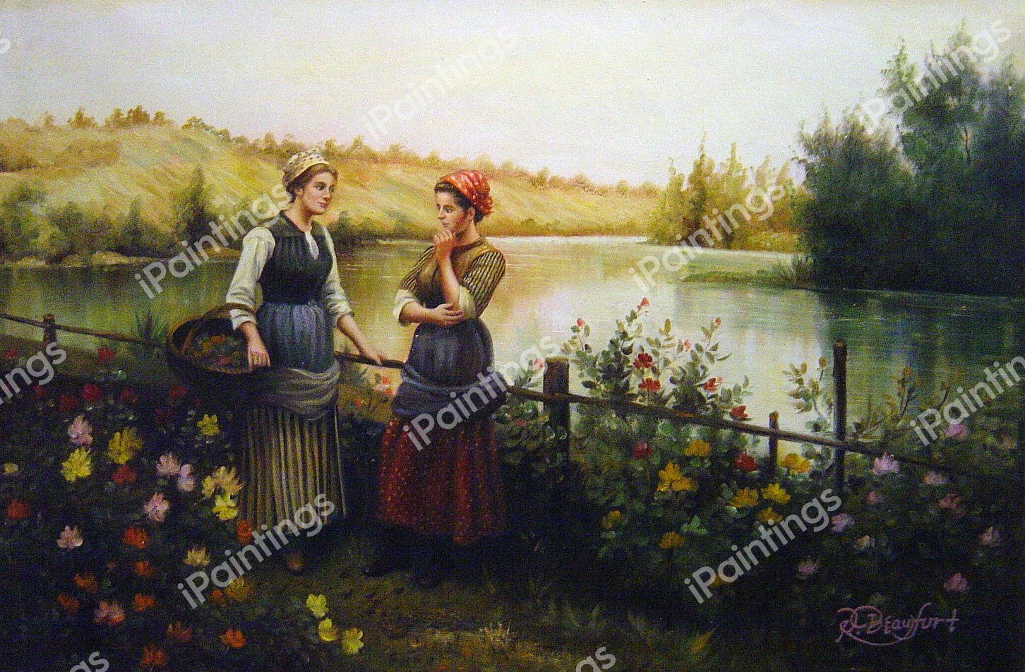 Stopping for Conversation. The painting by Daniel Ridgway Knight