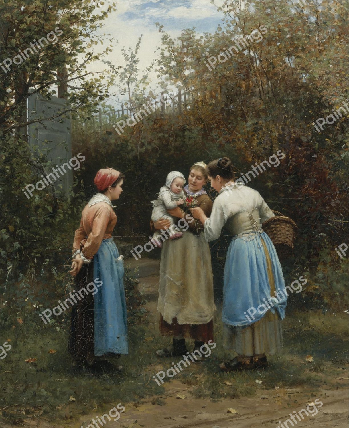 The First Born (Morning Greeting). The painting by Daniel Ridgway Knight