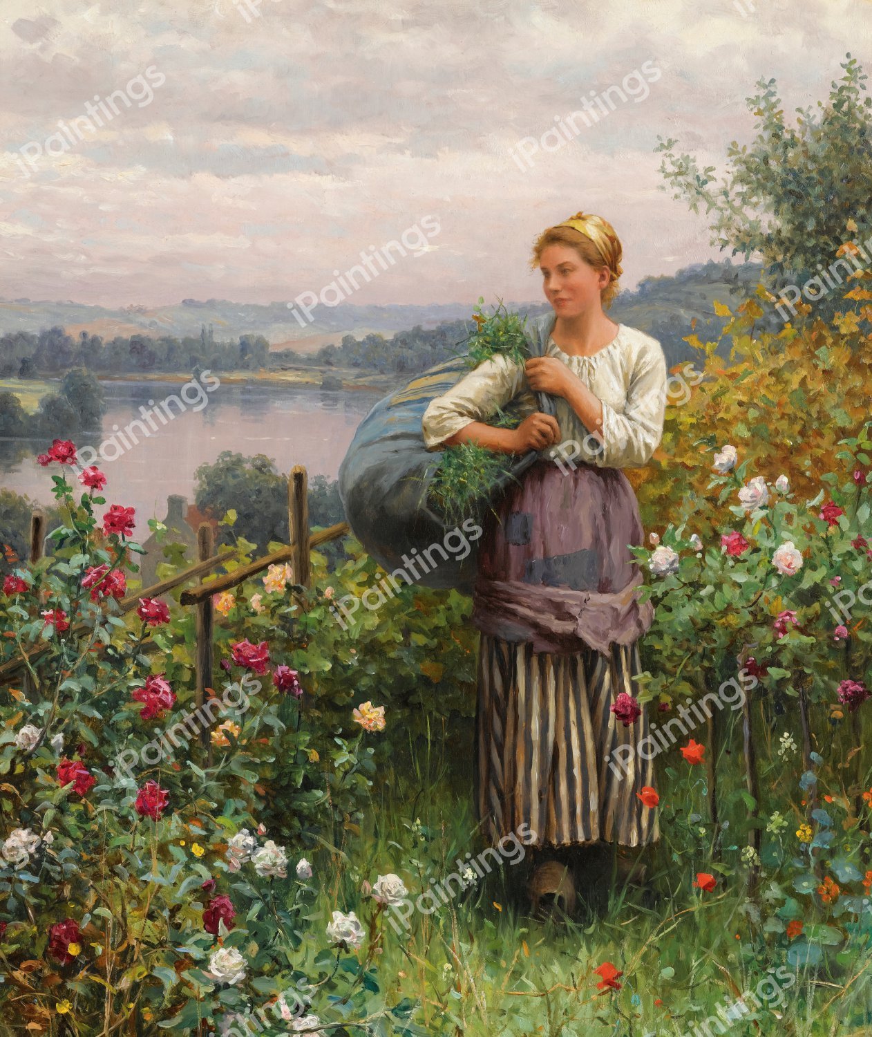 The Rose Garden. The painting by Daniel Ridgway Knight