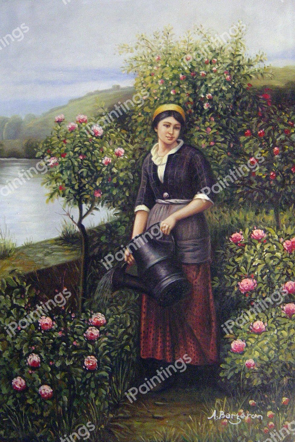 Watering the Garden. The painting by Daniel Ridgway Knight