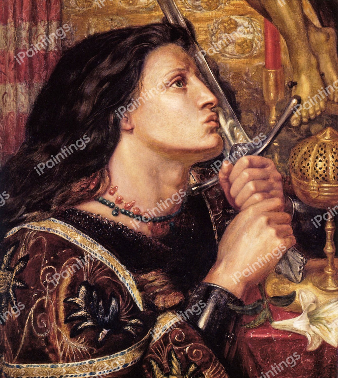 Joan Of Arc Kissing The Sword of Deliverance. The painting by Dante Gabriel Rossetti