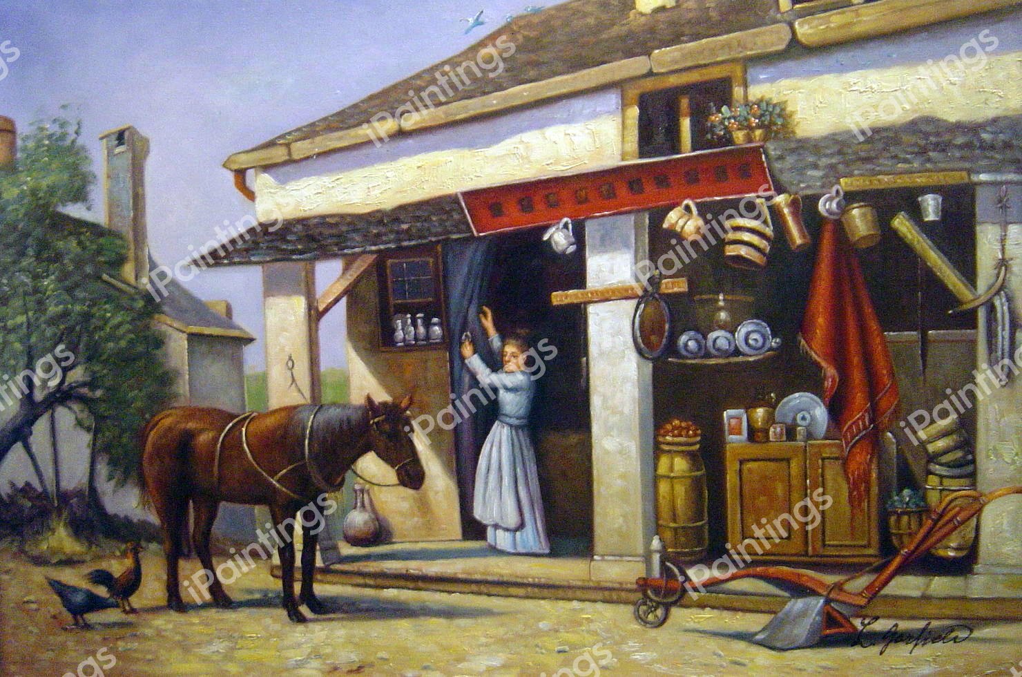 Store On The Erie Canal. The painting by David Maitland Armstrong