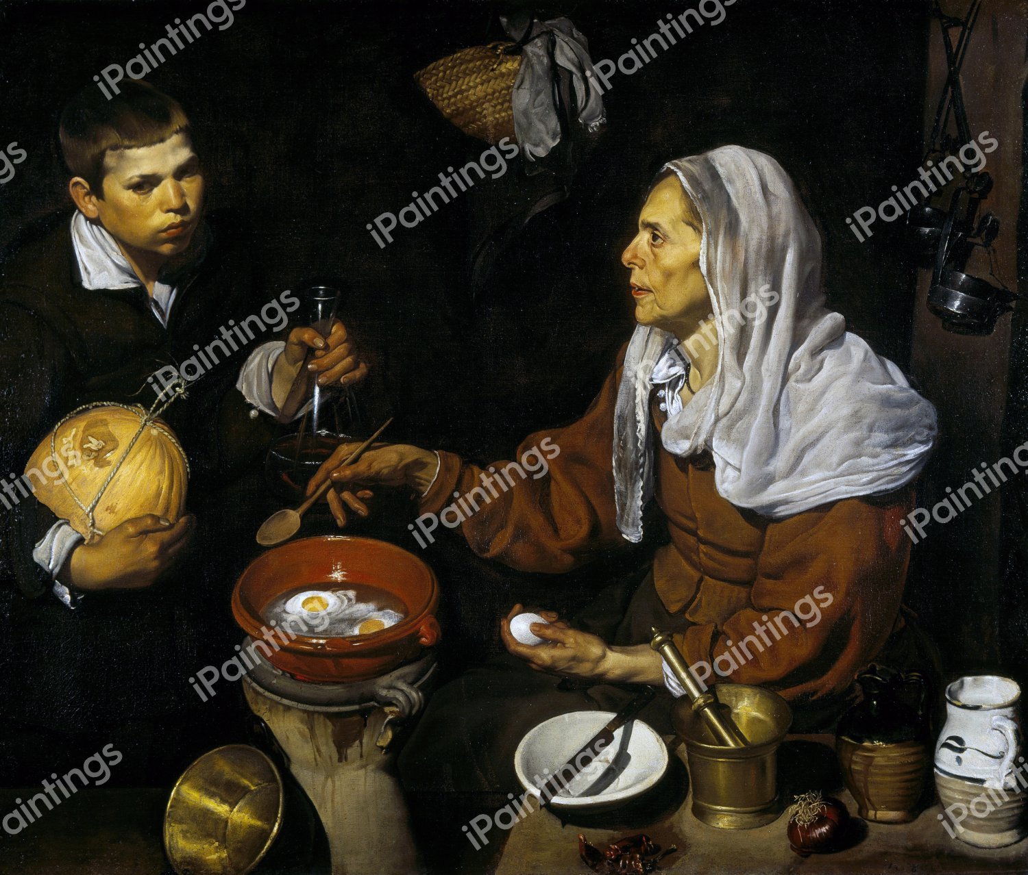 Old Woman Frying Eggs. The painting by Diego Velazquez