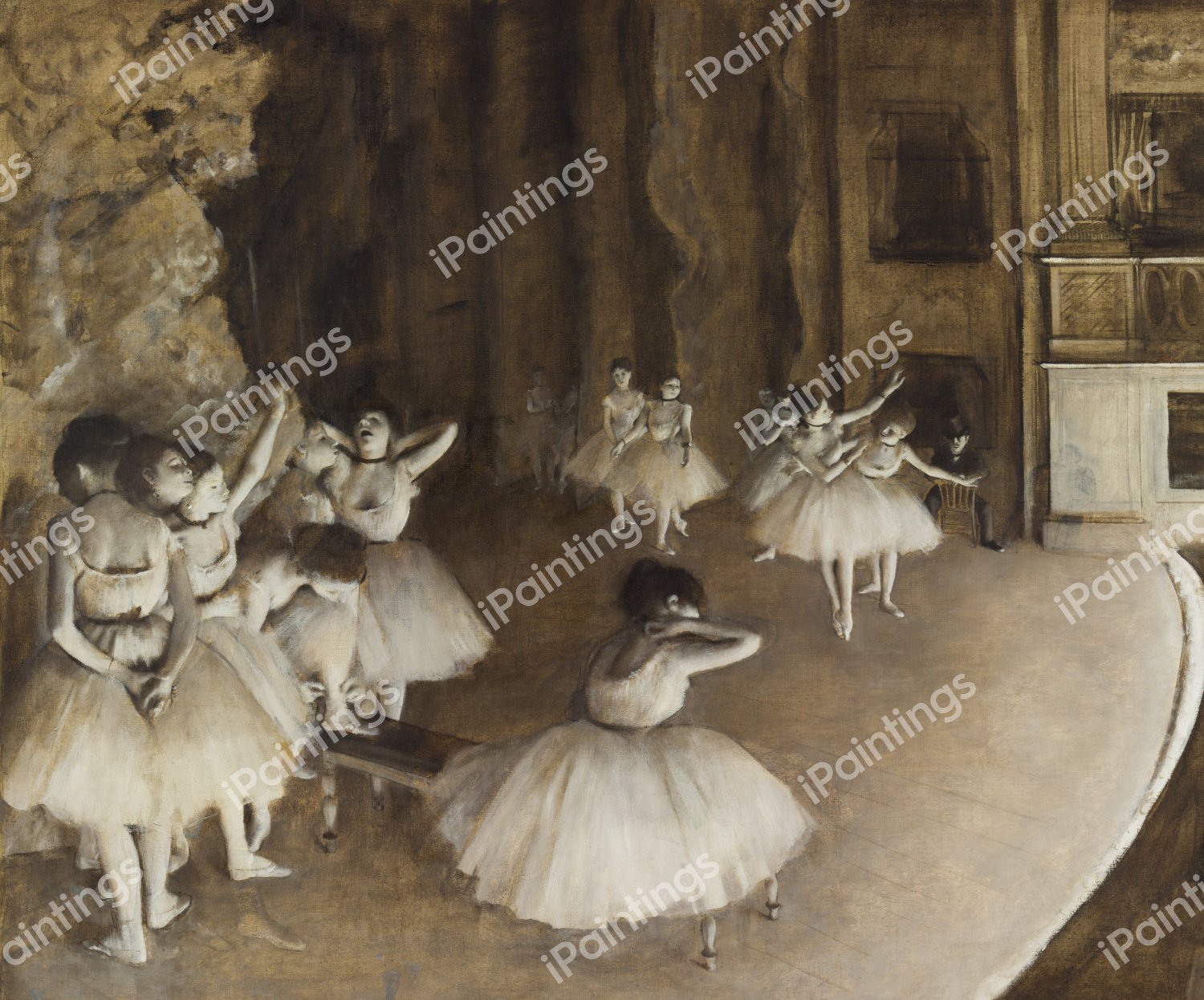 Ballet Rehearsal on Stage. The painting by Edgar Degas