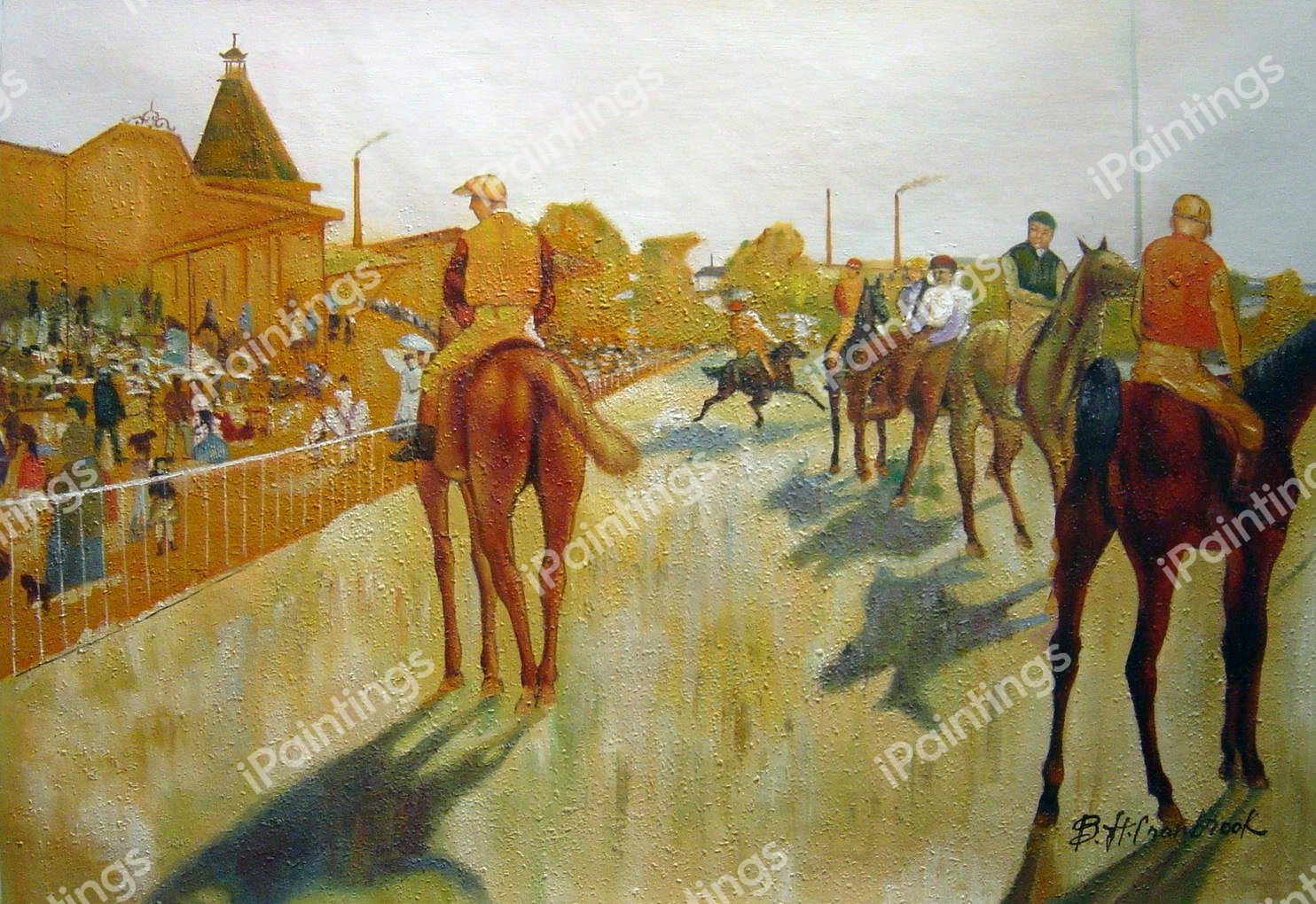 Racehorses Before The Stands. The painting by Edgar Degas