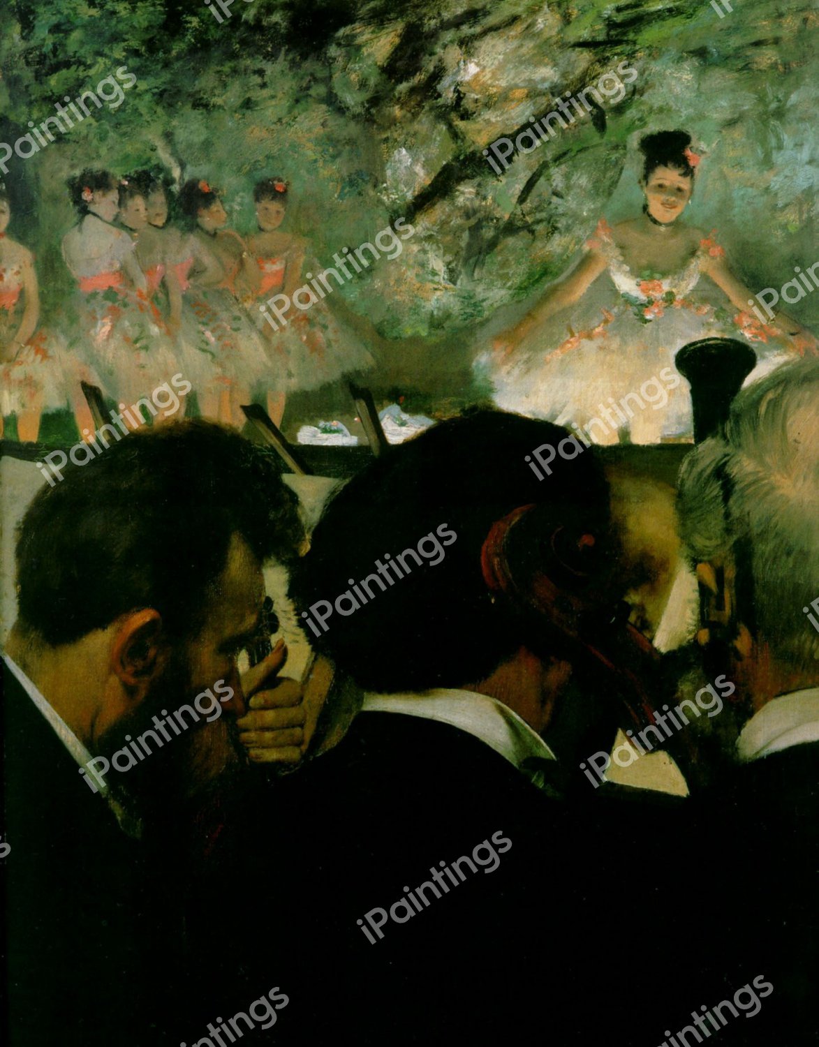 The Musicians in the Orchestra . The painting by Edgar Degas
