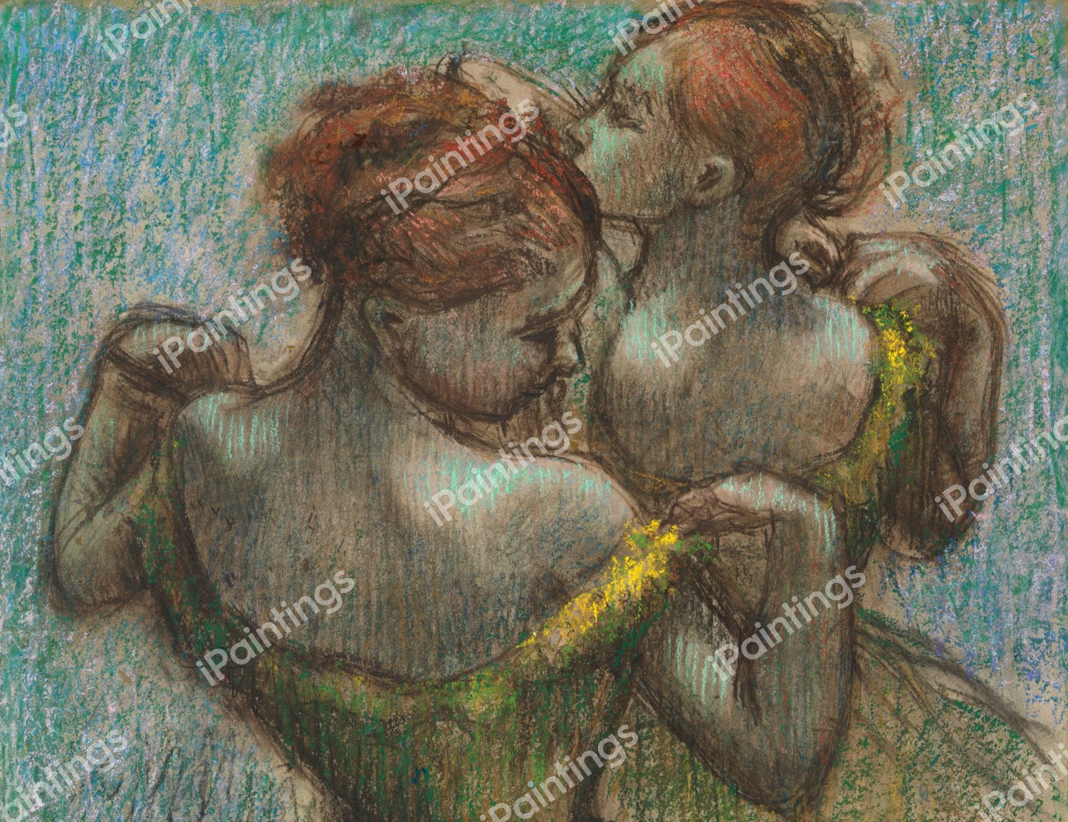 Two Dancers, Half-length. The painting by Edgar Degas