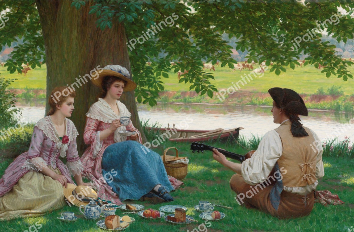 A Picnic Party. The painting by Edmund Blair Leighton