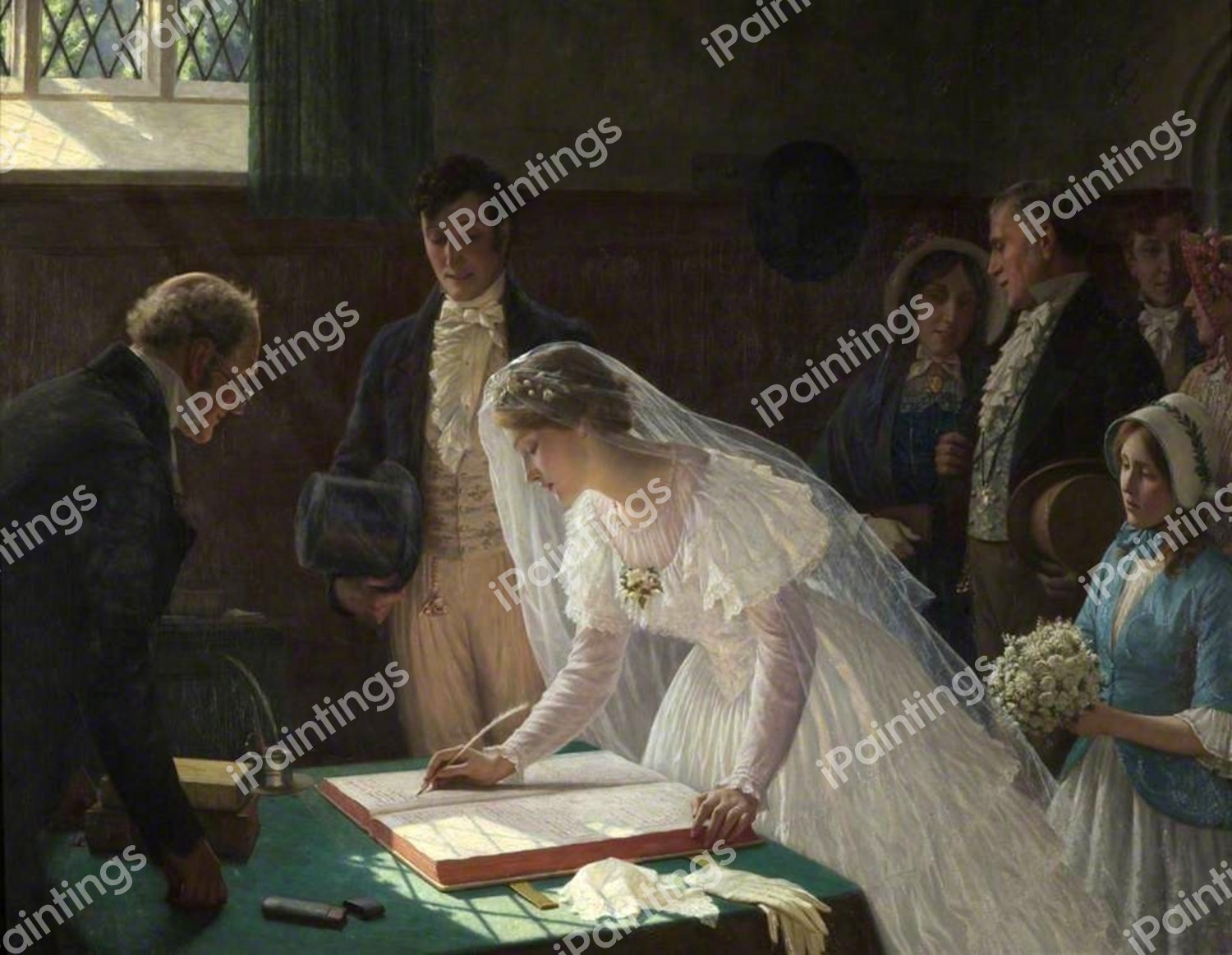 Signing the Register. The painting by Edmund Blair Leighton