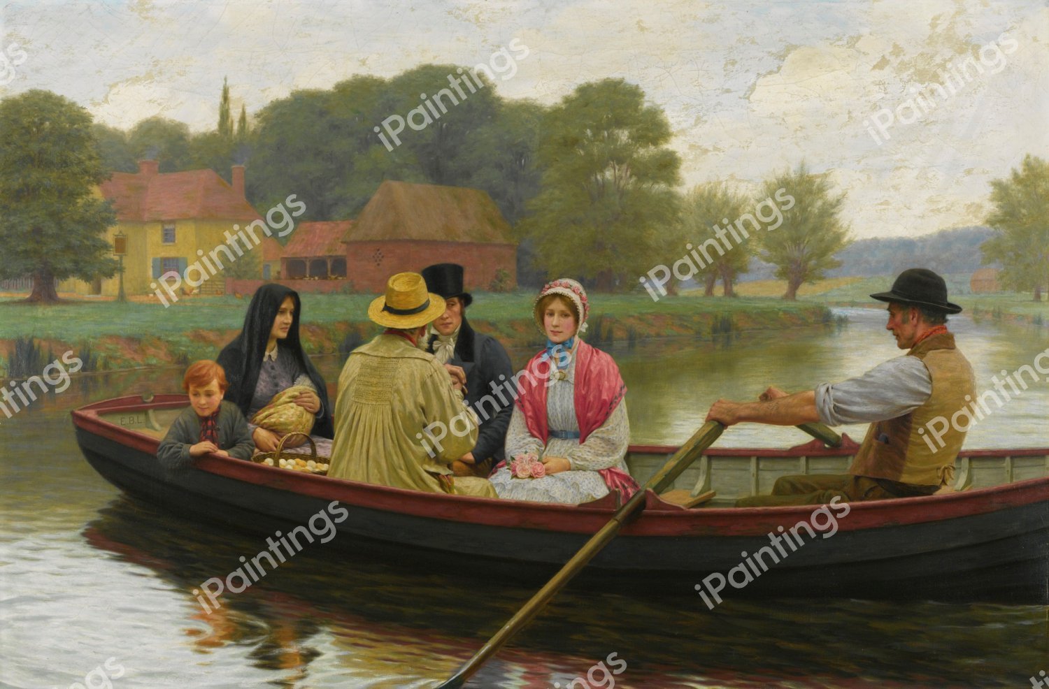 The Ferry. The painting by Edmund Blair Leighton
