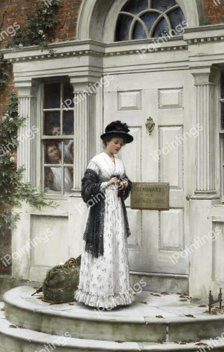 The New Governess. The painting by Edmund Blair Leighton