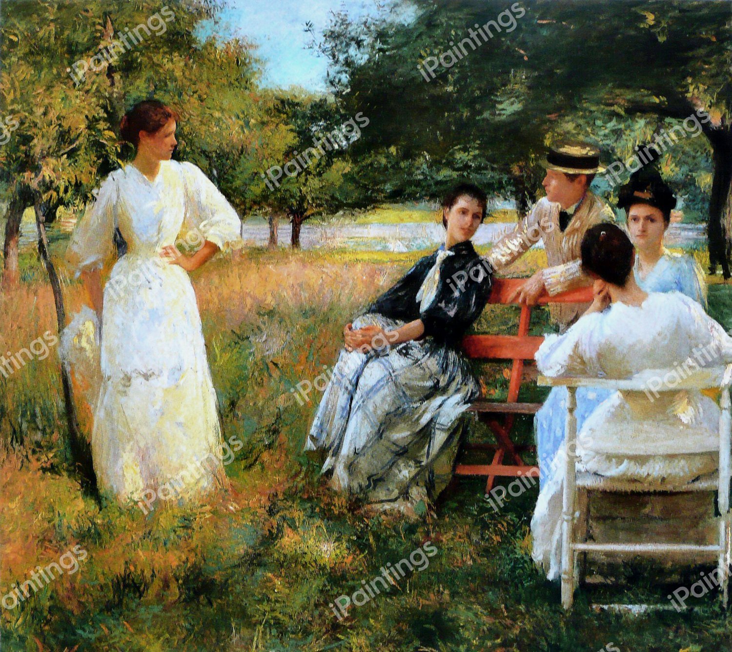 In the Orchard. The painting by Edmund Charles Tarbell