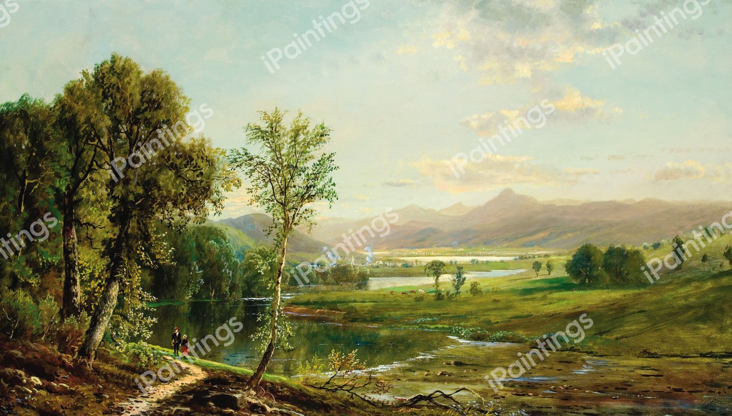 A Stroll by the Lake. The painting by Edmund Darch Lewis