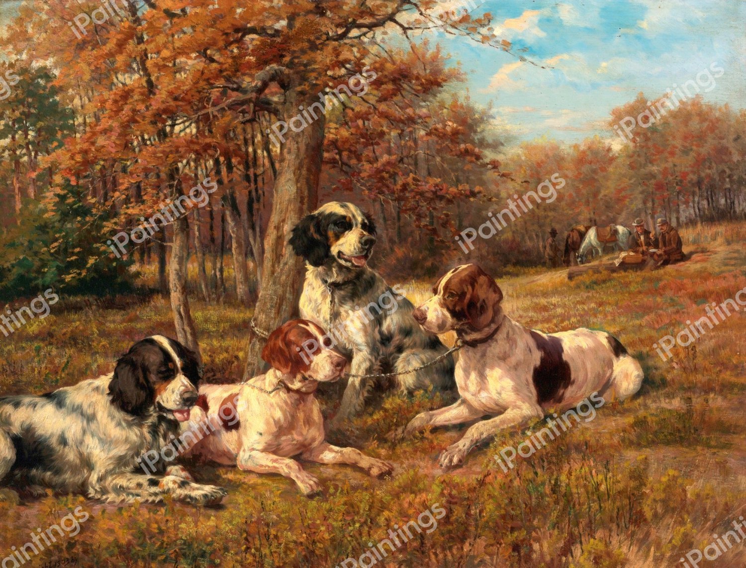 A Group of Setters at Rest, 1903. The painting by Edmund Henry Osthaus