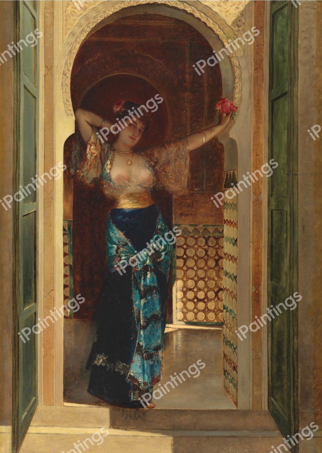 At Her Ease, Grenada. The painting by Edouard Frederic Wilhelm Richter