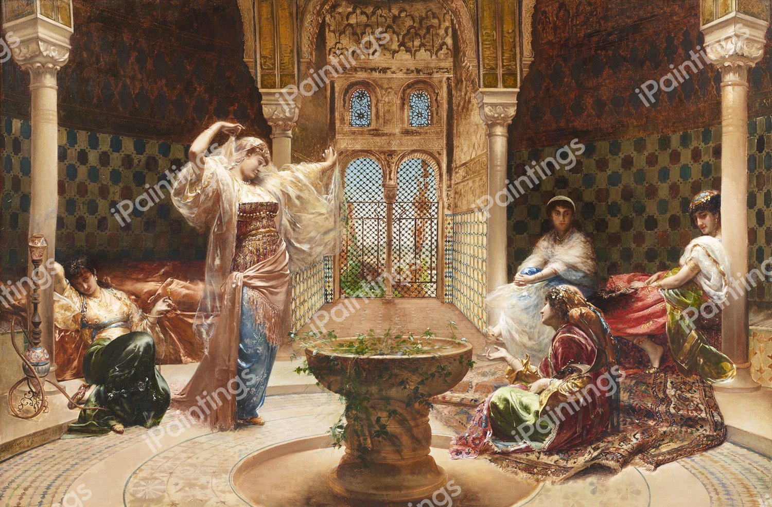 Teatime In The Garden. The painting by Edouard Frederic Wilhelm Richter