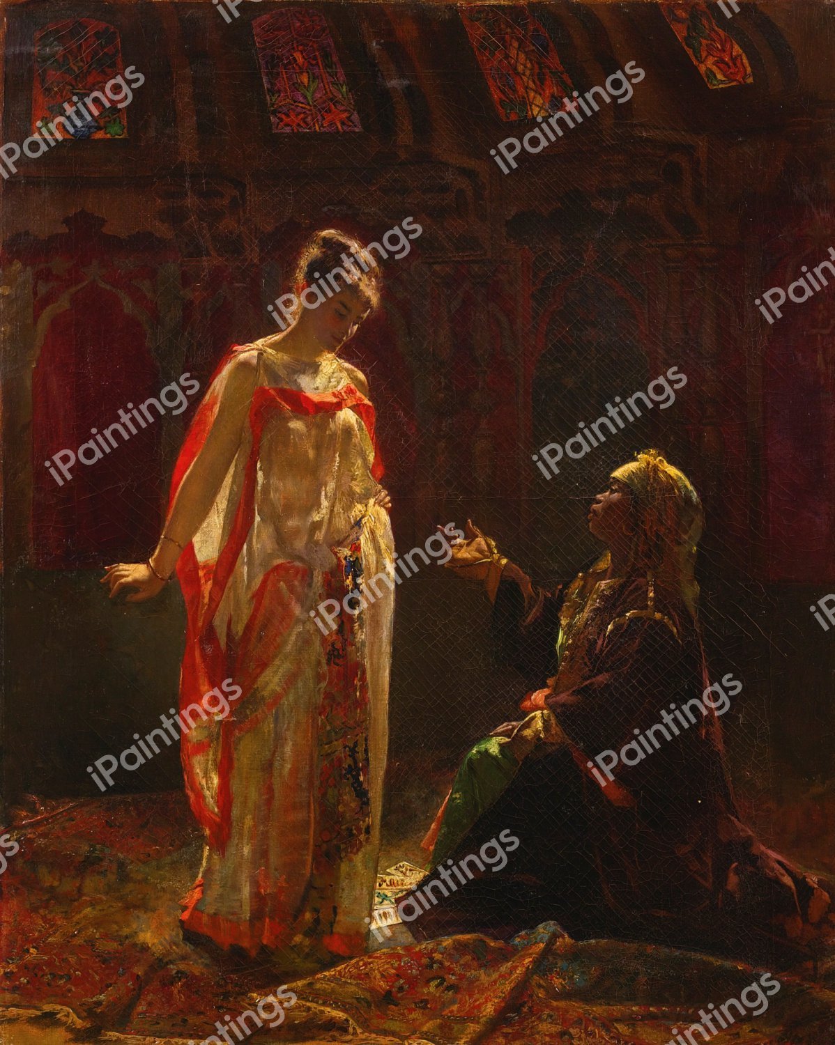 The Fortune Teller. The painting by Edouard Frederic Wilhelm Richter