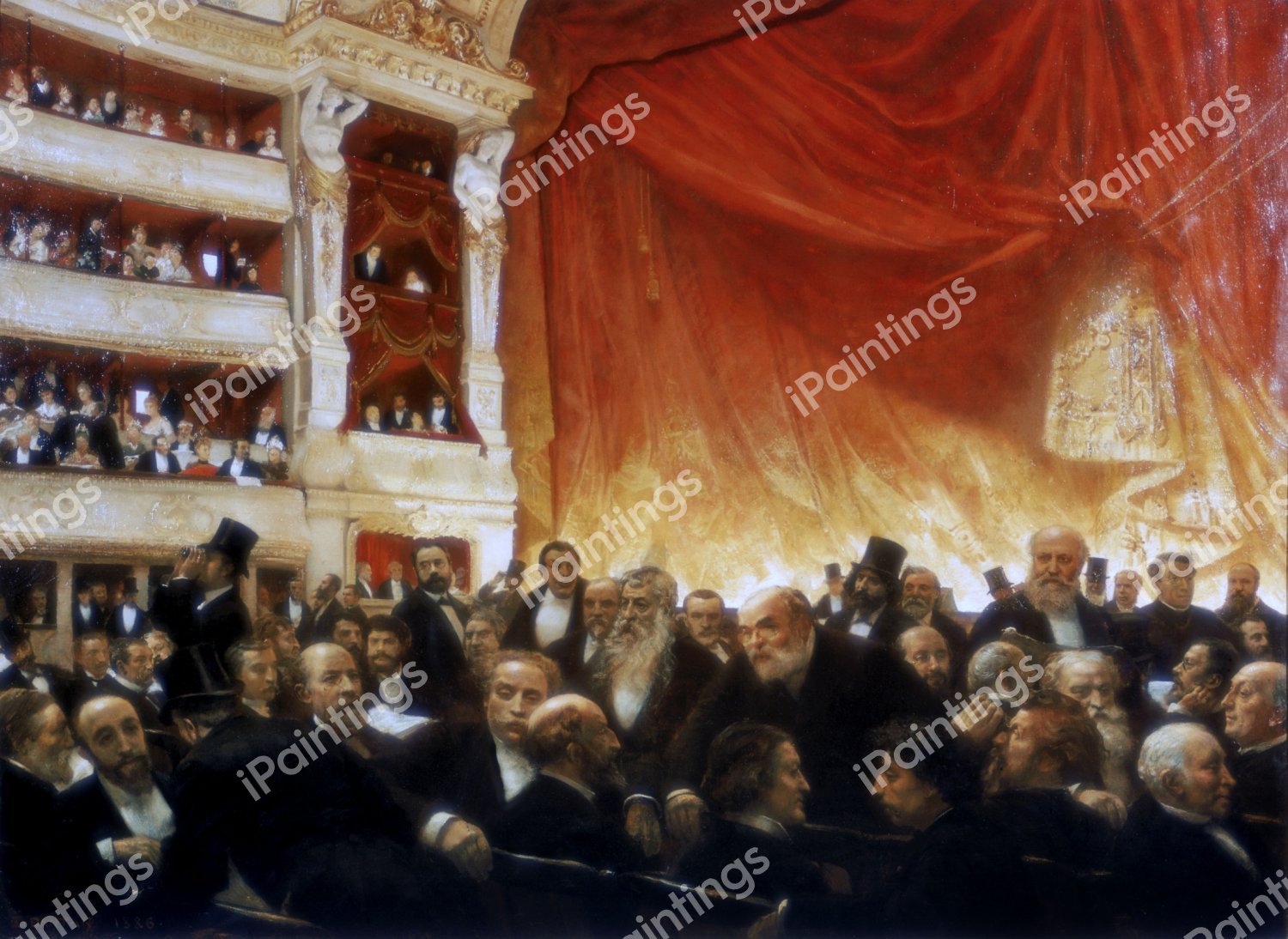 An Intermission at the Comedie-Francaise Opening Night. The painting by Edouard Joseph Dantan