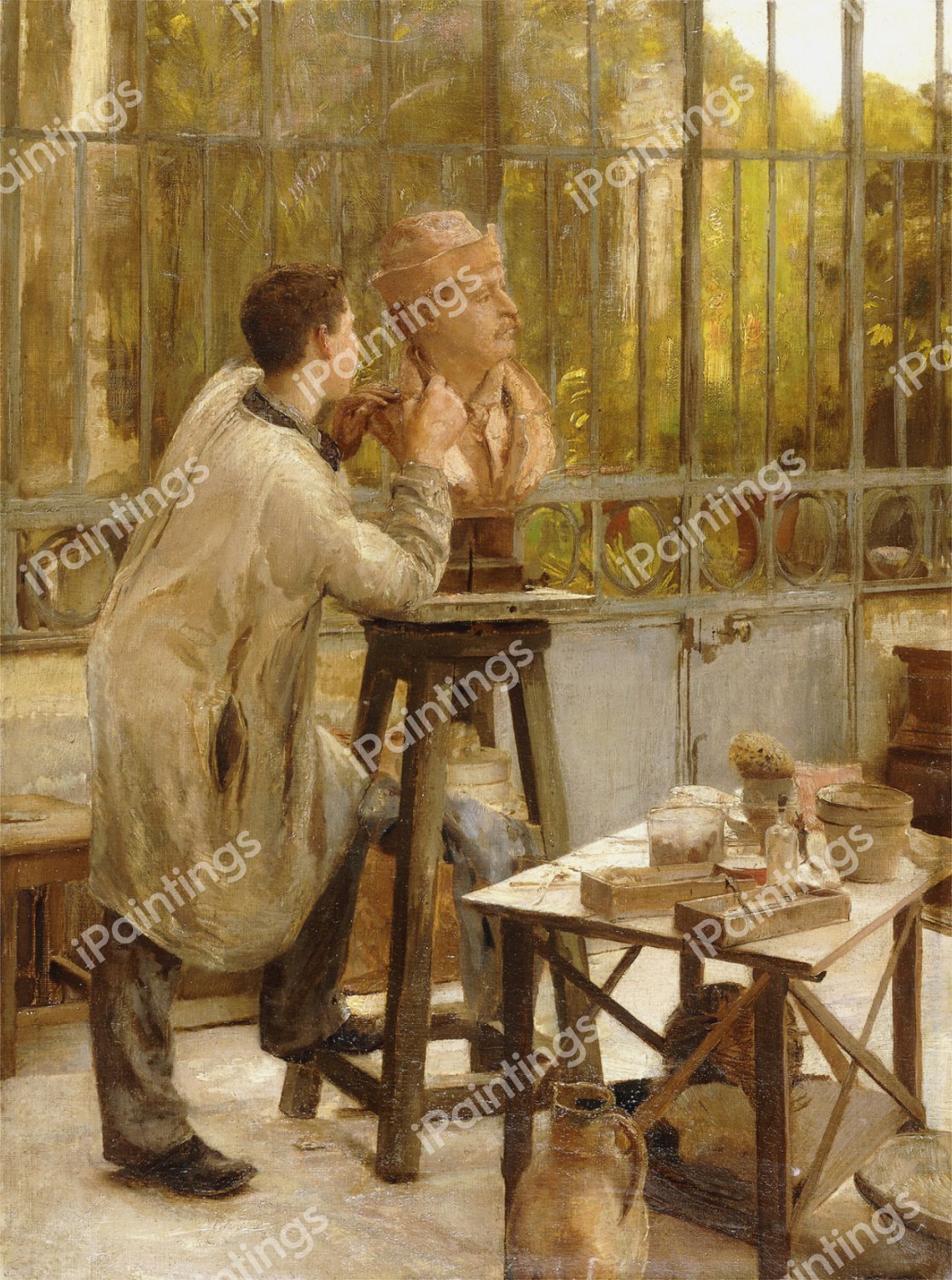 L'Atelier du Sculpteur . The painting by Edouard Joseph Dantan