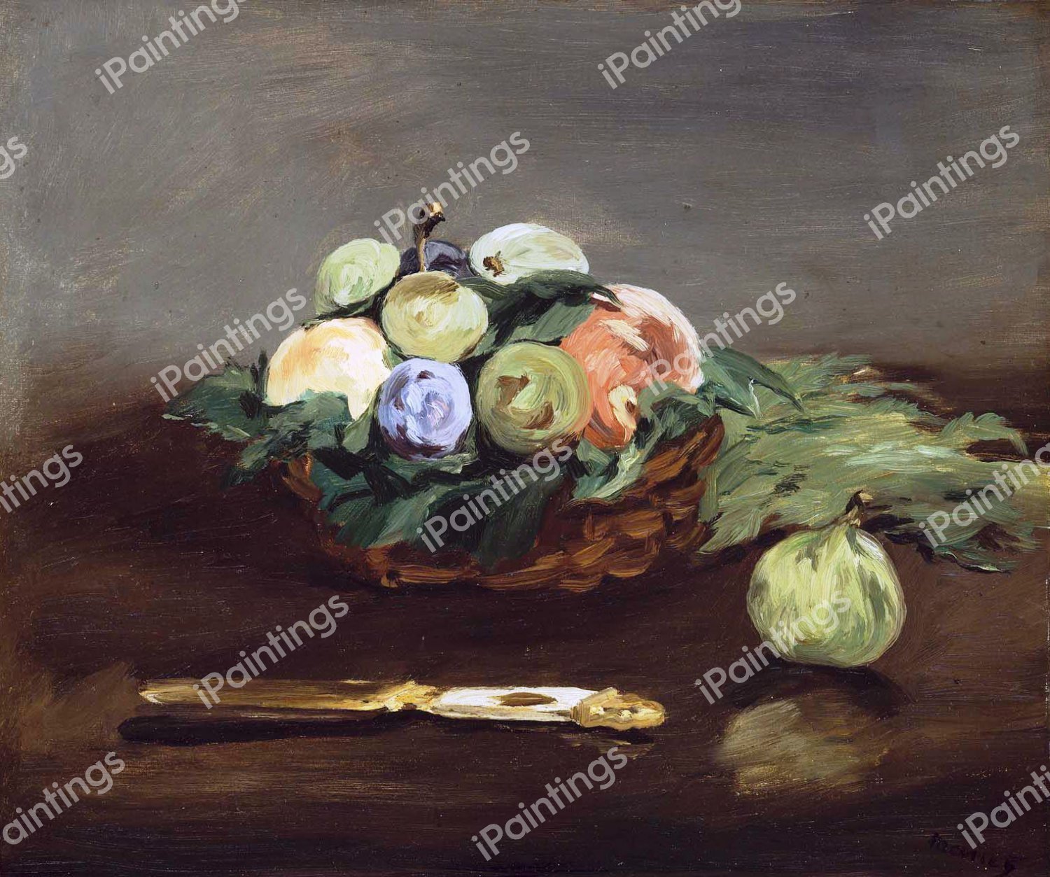 Basket of Fruit. The painting by Edouard Manet