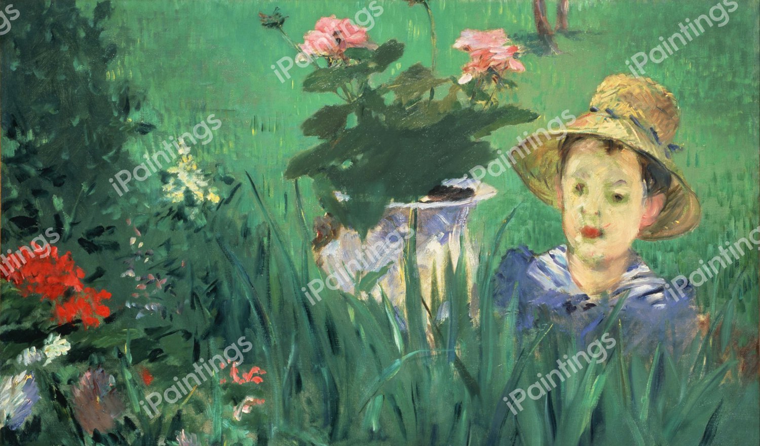 Boy in Flowers (Jacques Hoschede). The painting by Edouard Manet