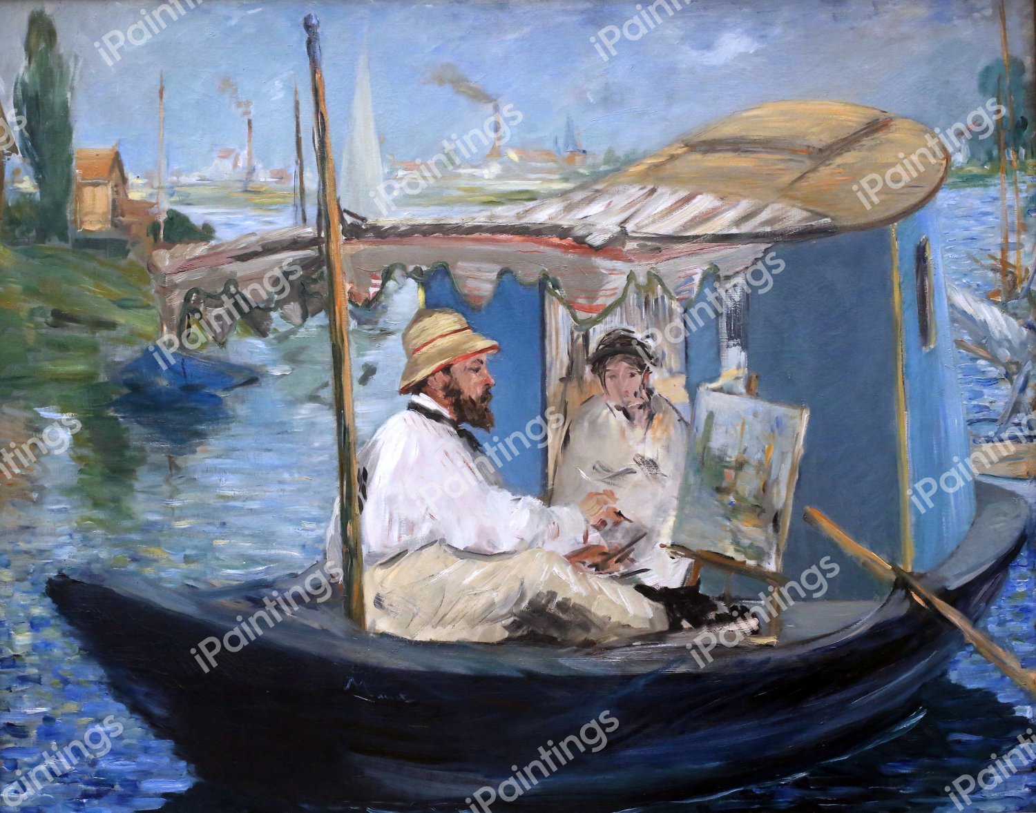 Claude Monet Painting on His Studio Boat. The painting by Edouard Manet