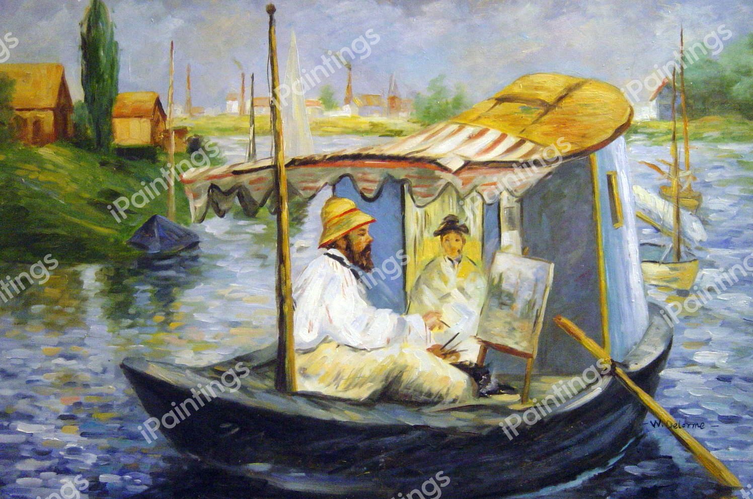 Monet Painting In His Studio Boat. The painting by Edouard Manet