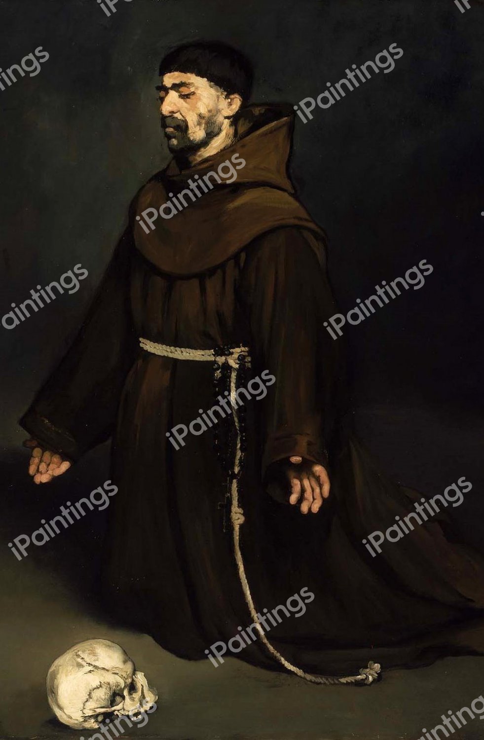 Monk at Prayer. The painting by Edouard Manet