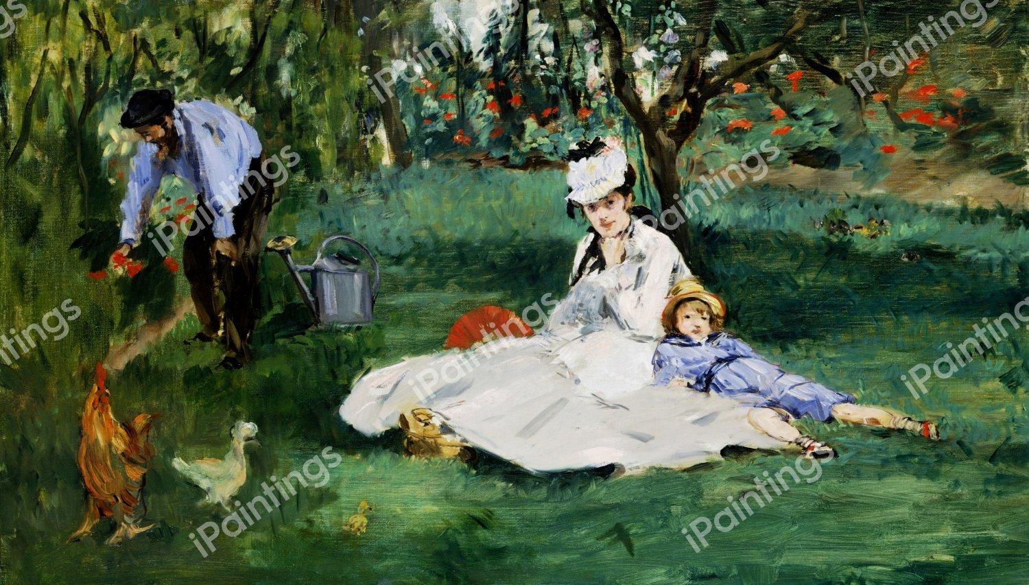 The Monet Family in Their Garden at Argenteuil. The painting by Edouard Manet