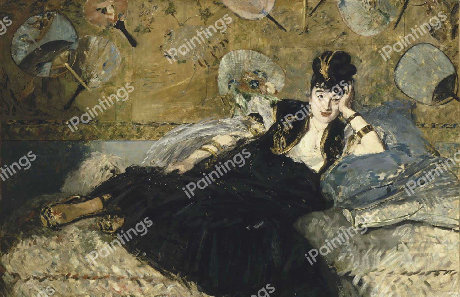 Woman with Fans. The painting by Edouard Manet