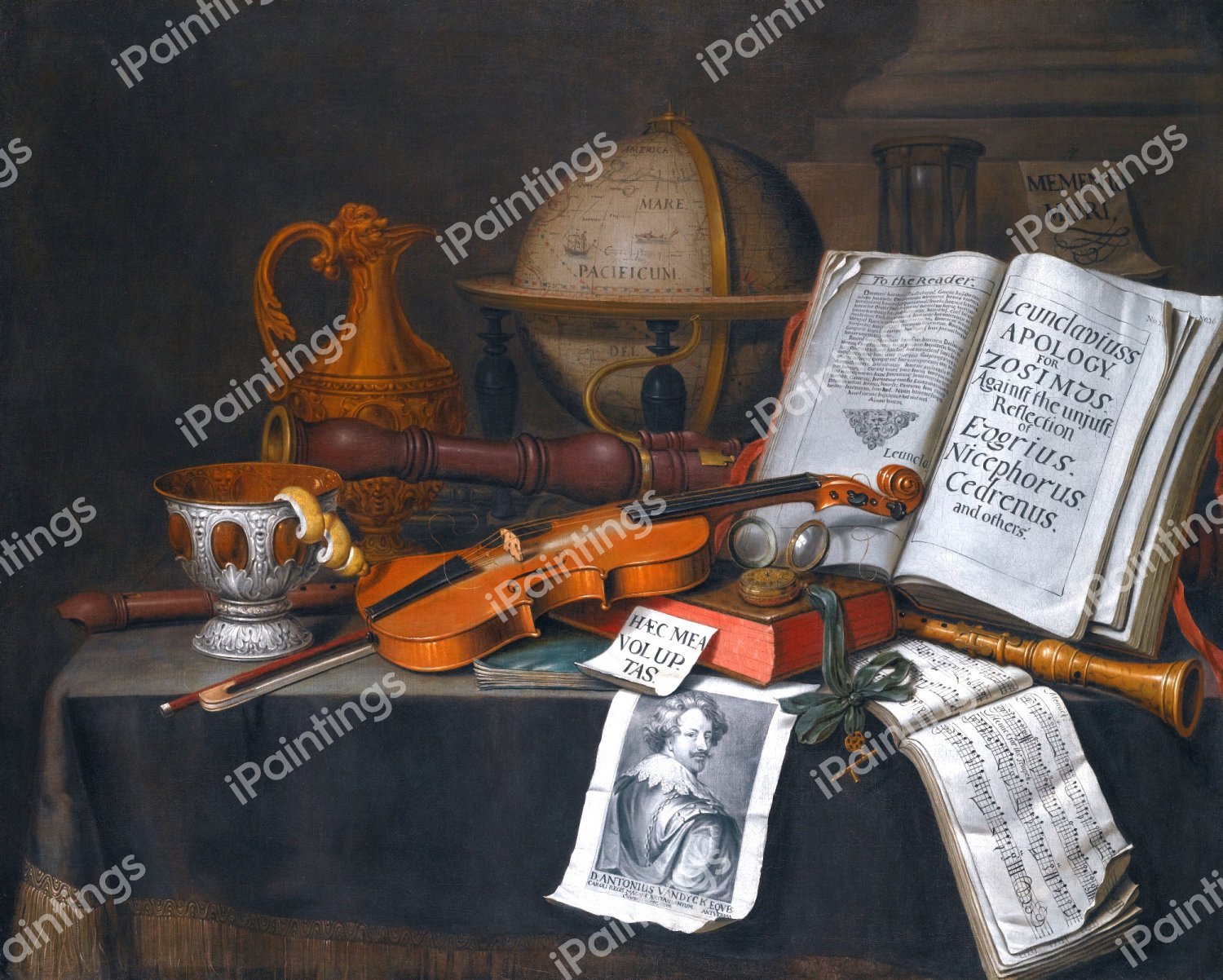 Vanitas Still Life with a Globe, Violin and other Objects. The painting by Edwaert Collier