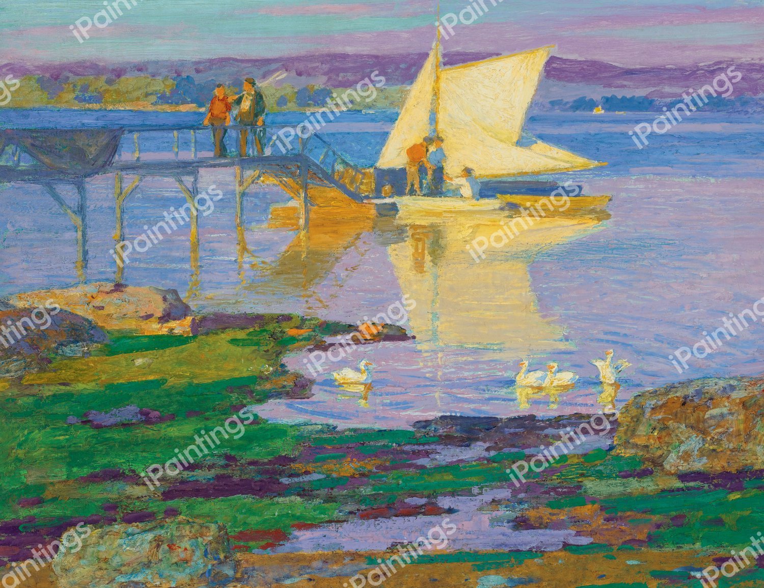 Boat at Dock. The painting by Edward Henry Potthast