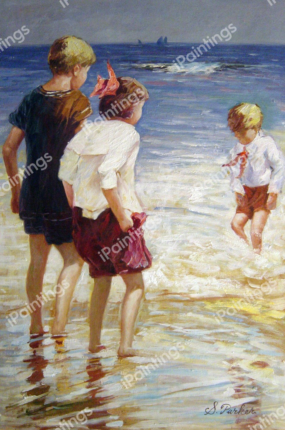Children At Shore No. 3. The painting by Edward Henry Potthast