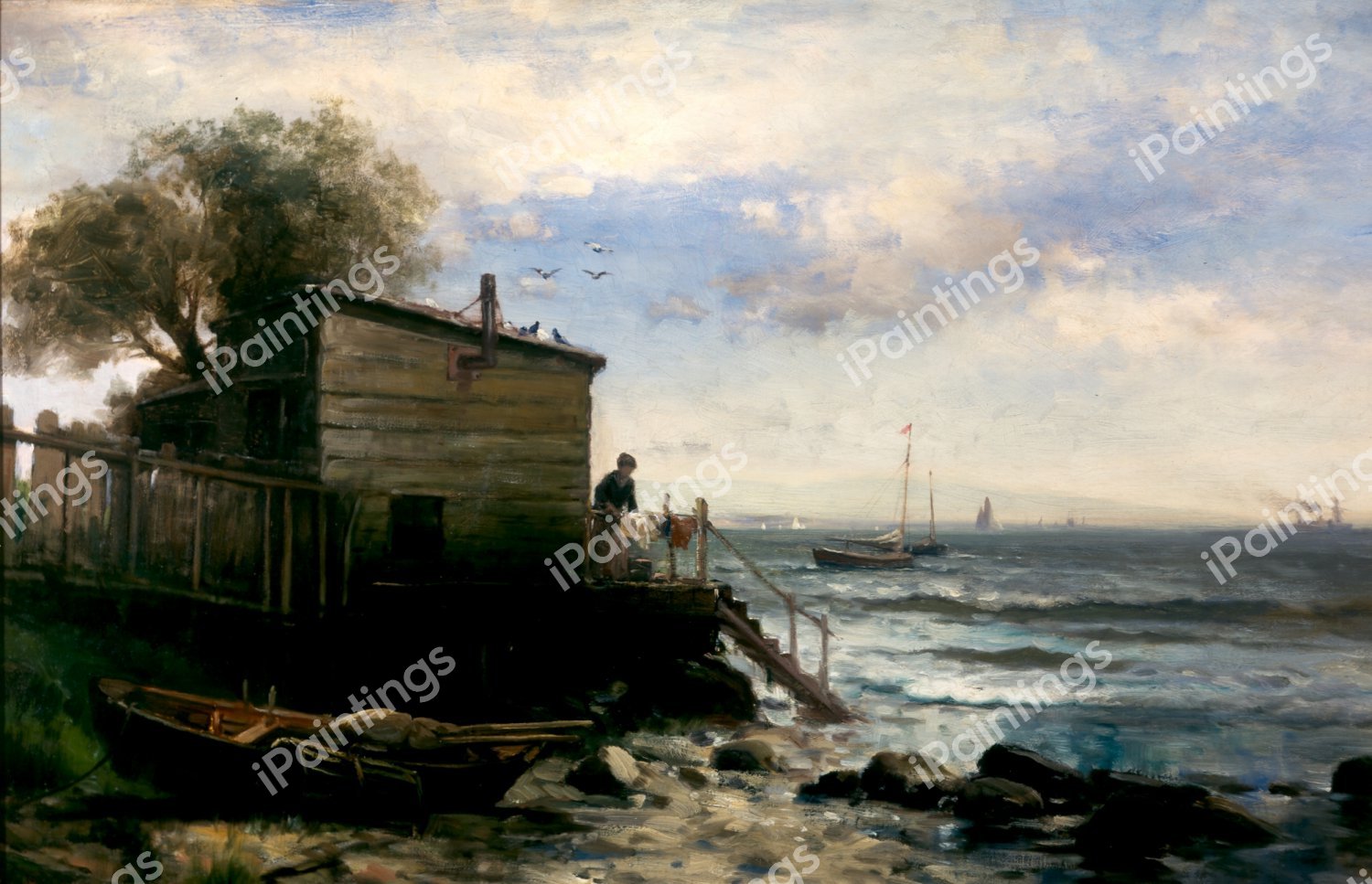 Fisherman's Home. The painting by Edward Moran