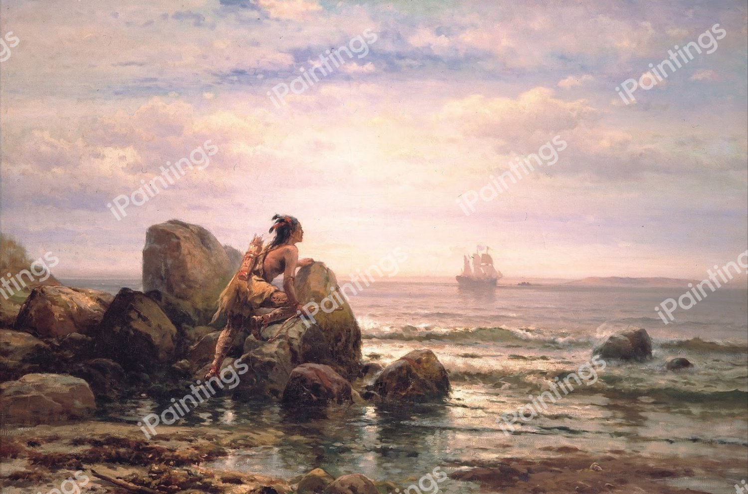 Henry Hudson Entering New York Harbor. The painting by Edward Moran