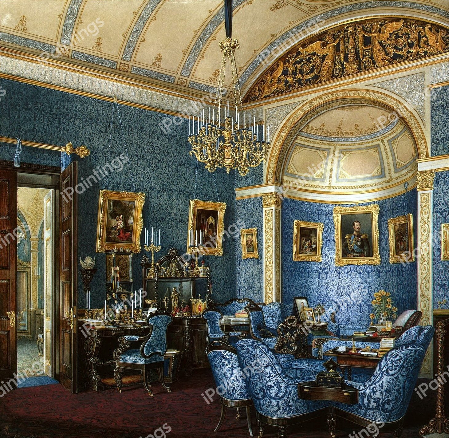 A Boudoir of Grand Duchess Maria Alexandrovna in the Winter Palace. The painting by Edward Petrovich Hau