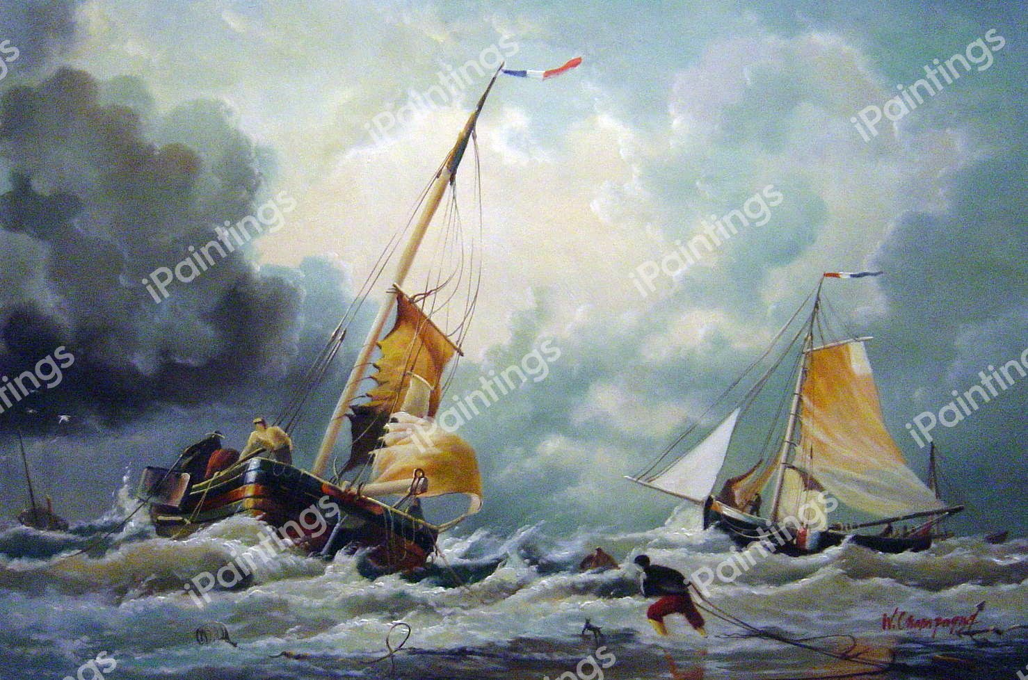 Dutch Pincks Arriving And Preparing To Put To Sea. The painting by Edward William Cooke