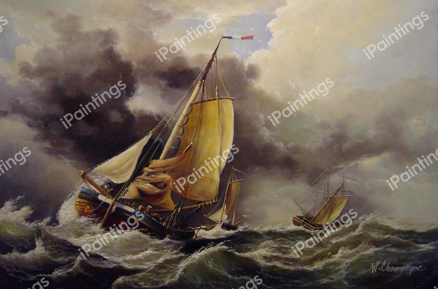 Dutch Pincks Running To Anchor Off Yarmouth. The painting by Edward William Cooke
