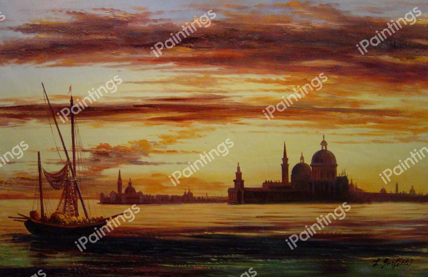 Sunset Sky, Salute And San Giorgio Maggiore. The painting by Edward William Cooke