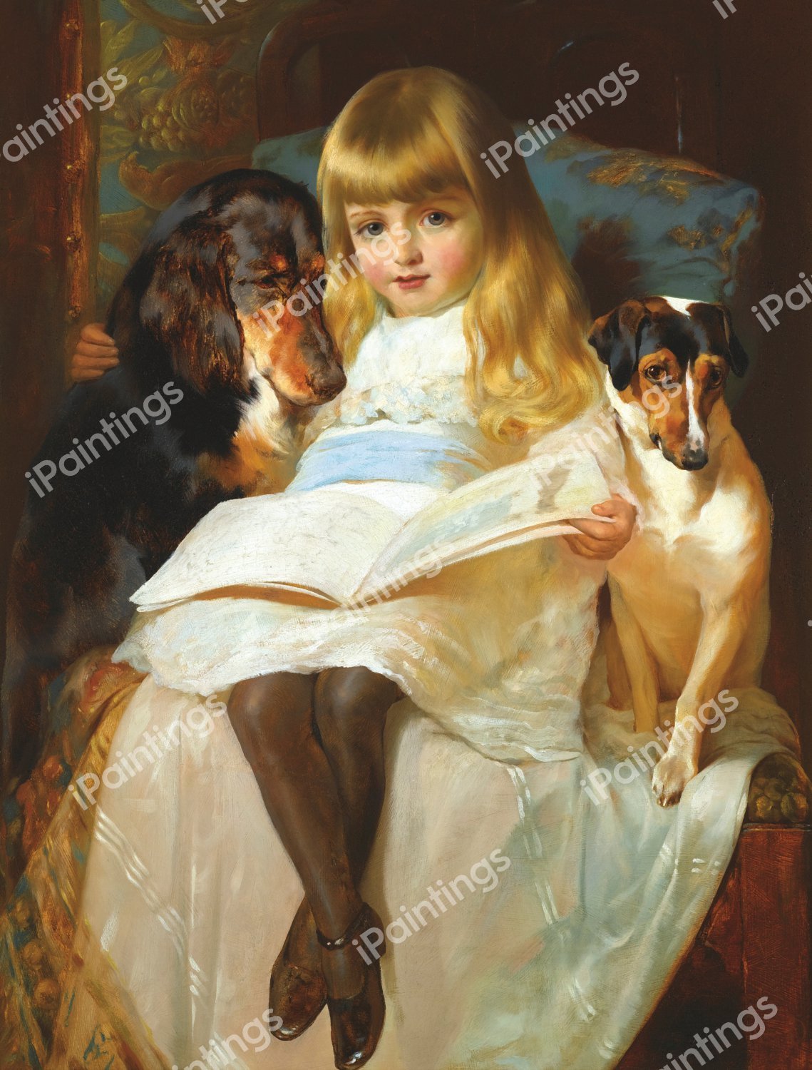 A Favourite Story with a Gordon Setter and a Jack Russell. The painting by Edwin Douglas