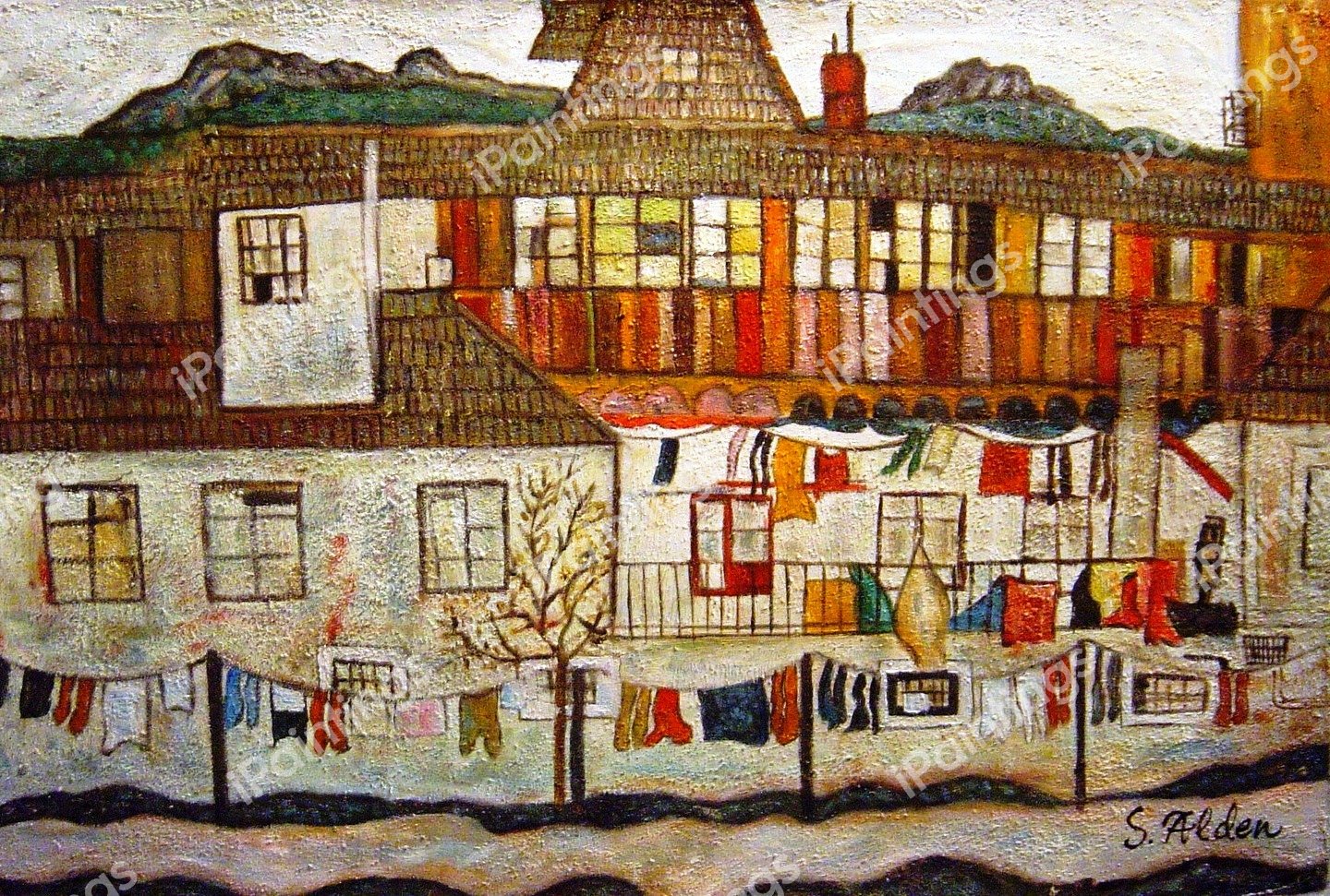 A House With Drying Laundry. The painting by Egon Schiele