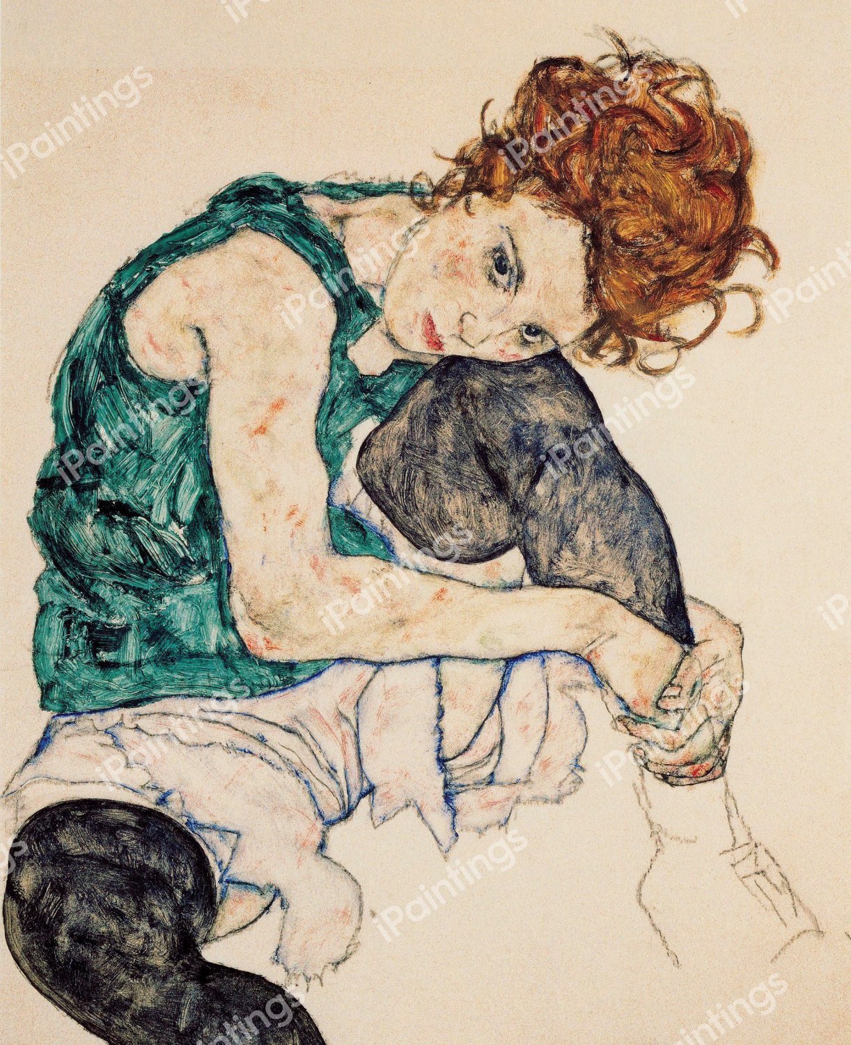 A Seated Woman With Bent Knee II. The painting by Egon Schiele