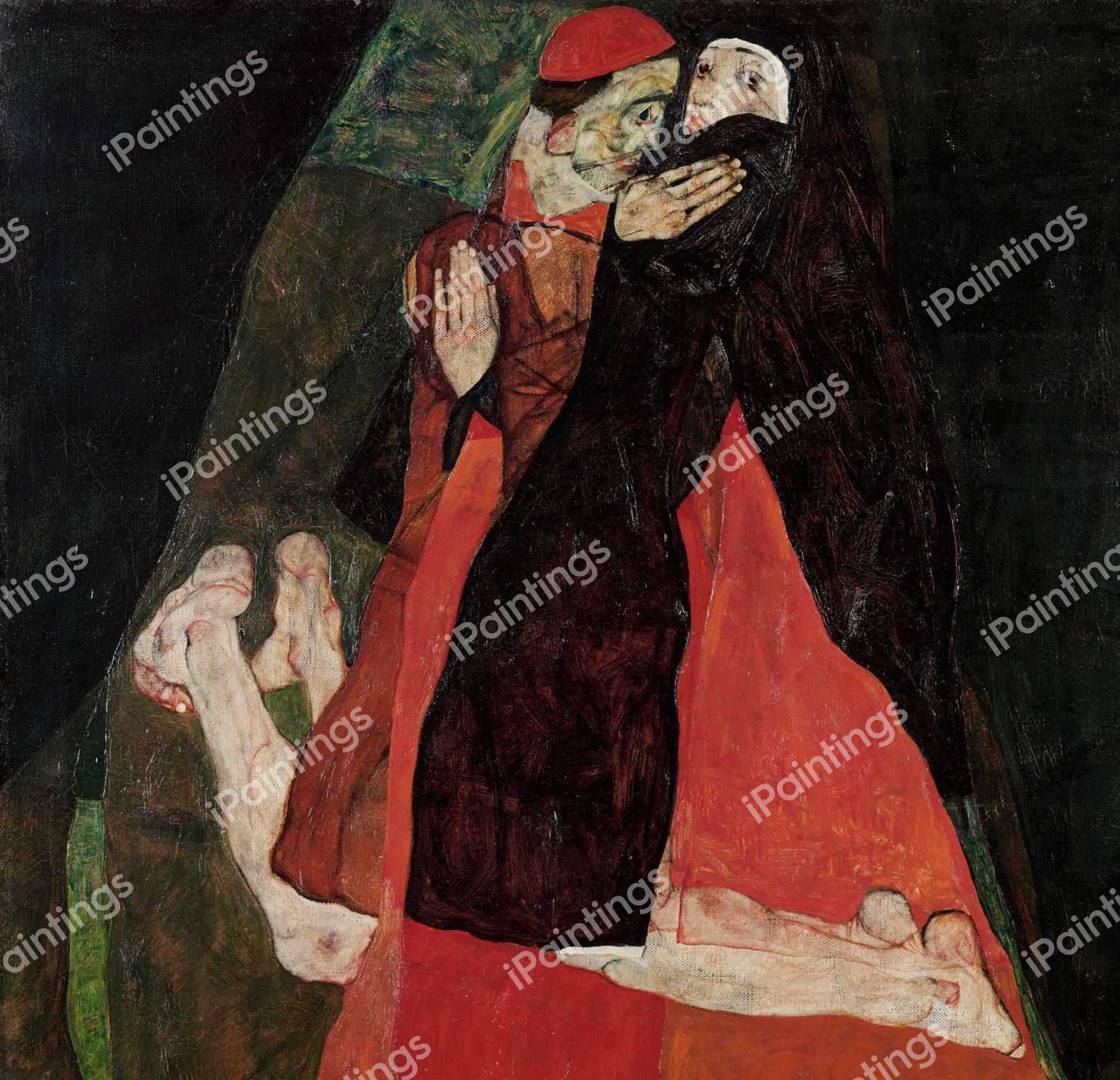 Cardinal and Nun (Caress). The painting by Egon Schiele