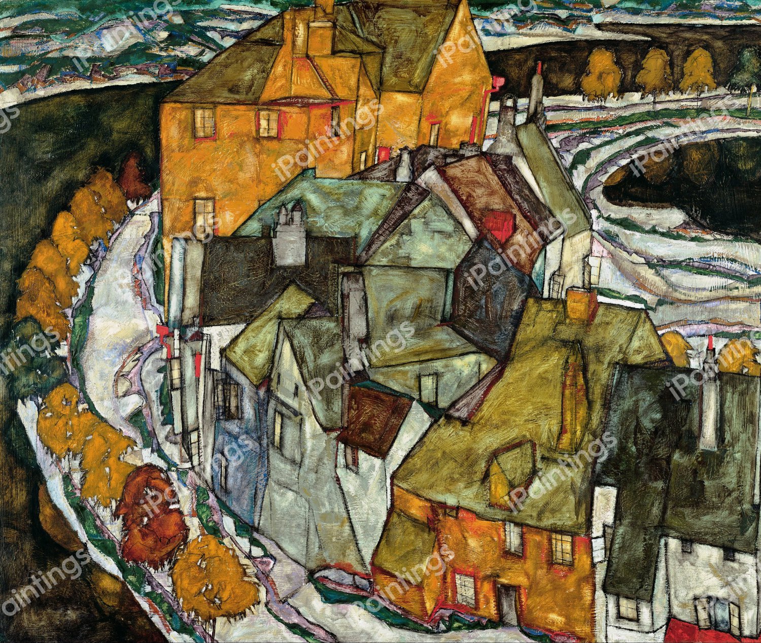 Crescent of Houses II (Island Town). The painting by Egon Schiele