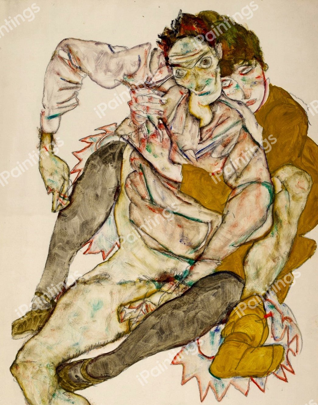 Egon and Edith Schiele: Seated Couple . The painting by Egon Schiele