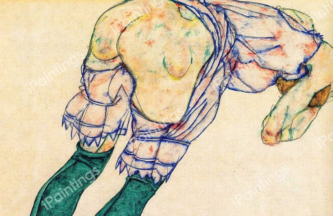 Girl with Green Stockings. The painting by Egon Schiele